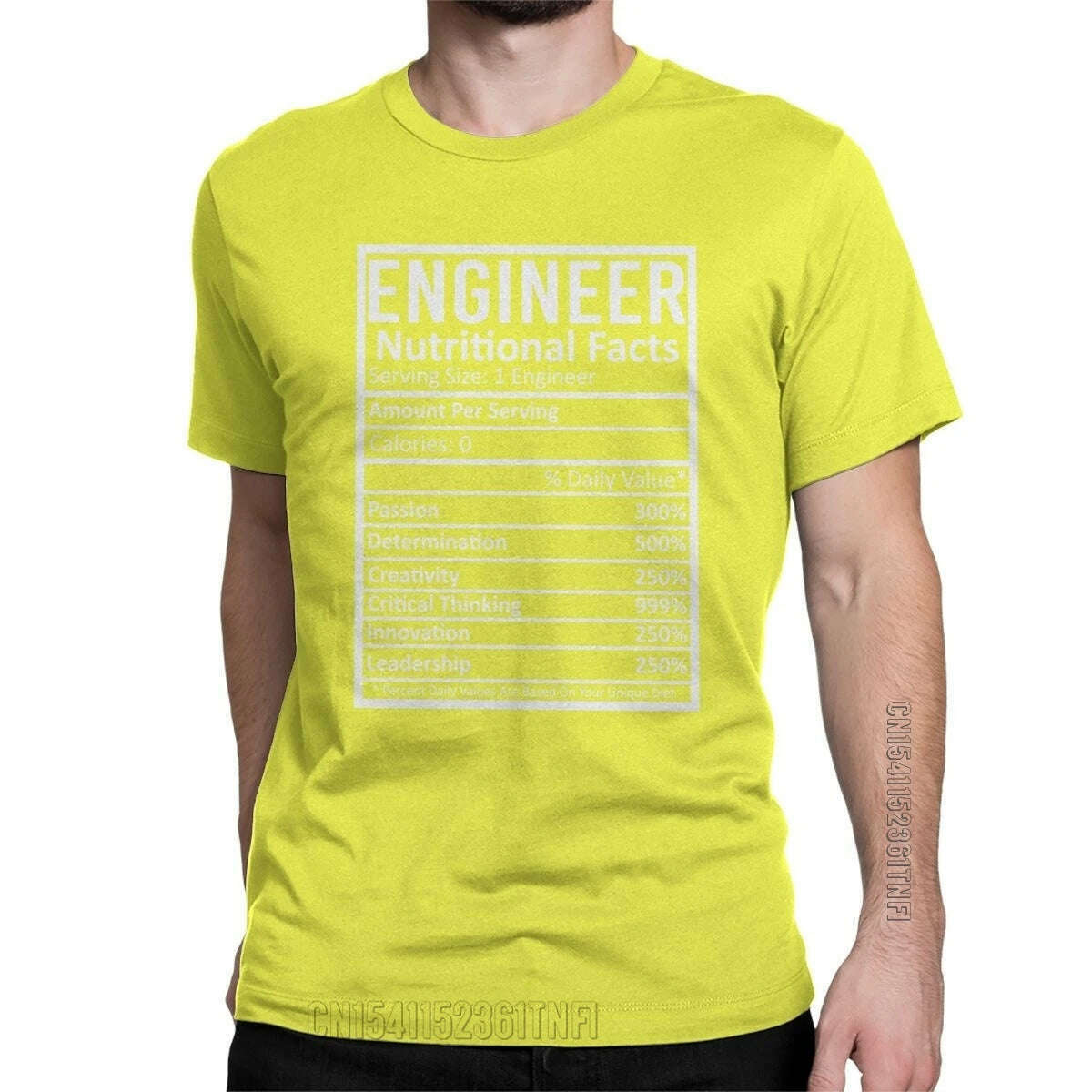 KIMLUD, Engineer Nutritional Facts T-Shirts Men Crewneck 100% Cotton T Shirts Engineering Programmer Classic Tees Gift Clothing, Yellow / XL, KIMLUD APPAREL - Womens Clothes