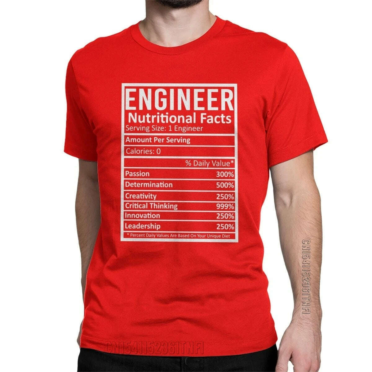 KIMLUD, Engineer Nutritional Facts T-Shirts Men Crewneck 100% Cotton T Shirts Engineering Programmer Classic Tees Gift Clothing, Red / XXXL, KIMLUD APPAREL - Womens Clothes