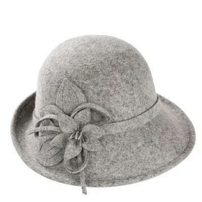 KIMLUD, England Style Ladies Wool Fedoras Hats Black White Flower Wool felt Hat Fashion Women Church maison michel Cloche Hat Cap, 2, KIMLUD Womens Clothes