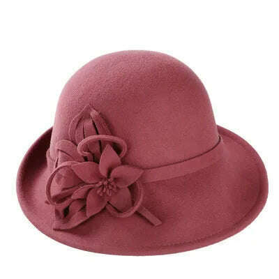 KIMLUD, England Style Ladies Wool Fedoras Hats Black White Flower Wool felt Hat Fashion Women Church maison michel Cloche Hat Cap, 6, KIMLUD Womens Clothes
