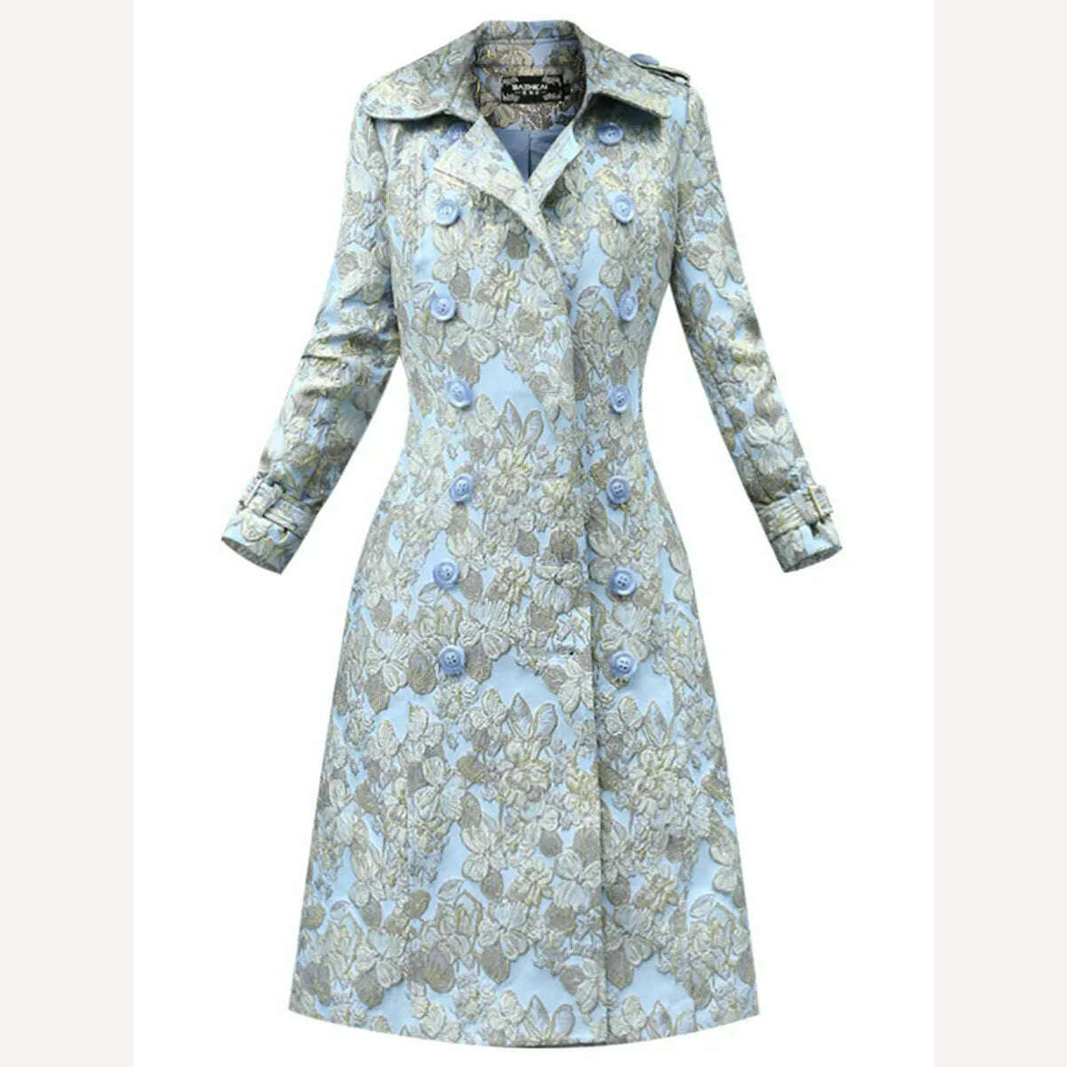 KIMLUD, England Style Trench Women Jacquard Coat Winter Double Breasted Long Coat Luxury Jacket Oversized Overcoat Turn-down Collar, KIMLUD Women's Clothes