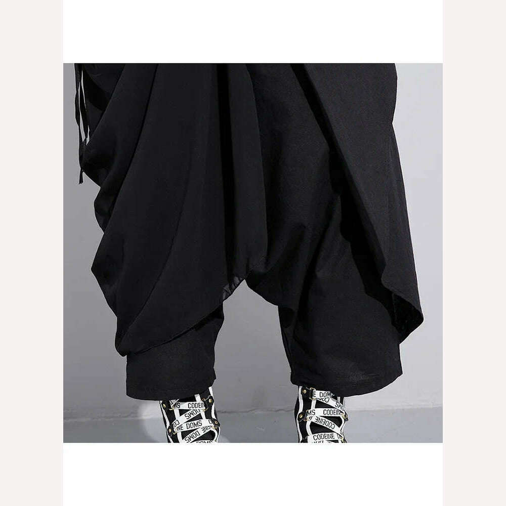 KIMLUD, Eshin High Elastic Waist Black Irregular Long Harem Pants New Loose Fit Trousers Women Fashion Elegant Autumn Autumn 2023 TH496, KIMLUD Womens Clothes