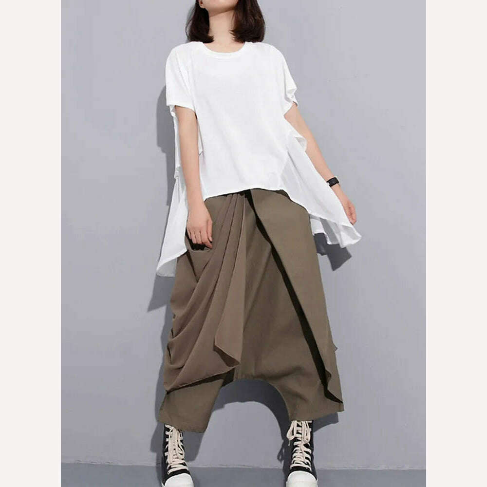 KIMLUD, Eshin High Elastic Waist Black Irregular Long Harem Pants New Loose Fit Trousers Women Fashion Elegant Autumn Autumn 2023 TH496, KIMLUD Womens Clothes