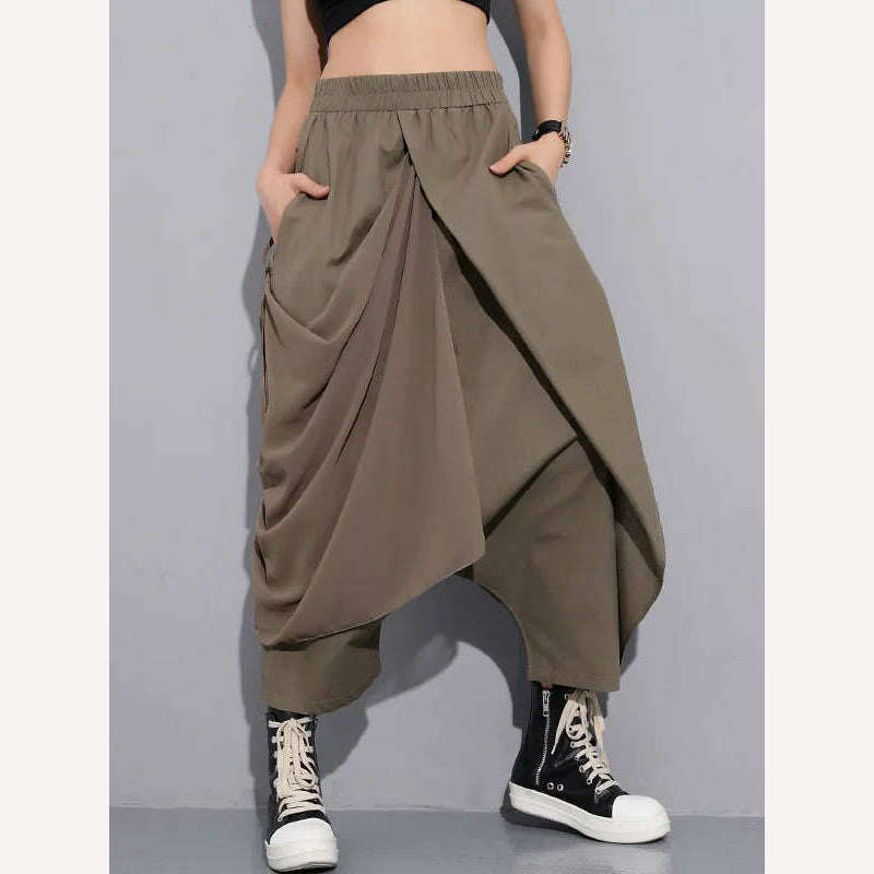 KIMLUD, Eshin High Elastic Waist Black Irregular Long Harem Pants New Loose Fit Trousers Women Fashion Elegant Autumn Autumn 2023 TH496, as picture / One Size, KIMLUD Womens Clothes