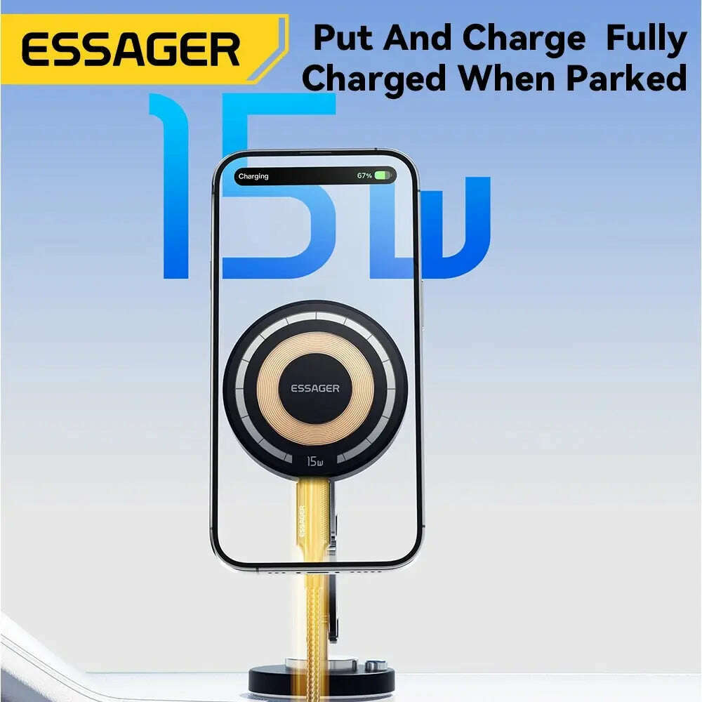KIMLUD, Essager Magnetic Wireless Charger Car Phone Holder 15W Fast Charging Easy Paste Mount Stand For Magsafe iPhone 15 14 13 Pro Max, KIMLUD Womens Clothes