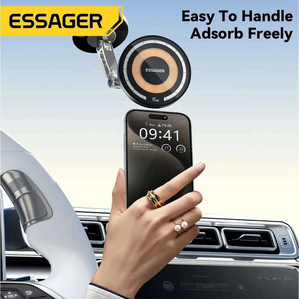 KIMLUD, Essager Magnetic Wireless Charger Car Phone Holder 15W Fast Charging Easy Paste Mount Stand For Magsafe iPhone 15 14 13 Pro Max, KIMLUD Womens Clothes