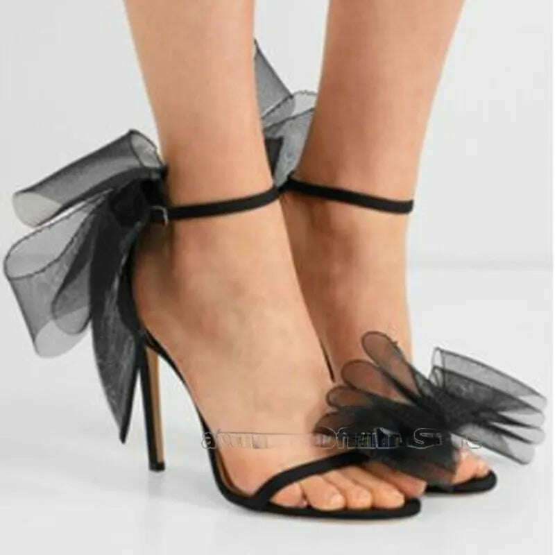 KIMLUD, Europe and America One Line Open Toe Sandals 2023 Summer New Large Bow Sexy High Heels for Women, KIMLUD Womens Clothes