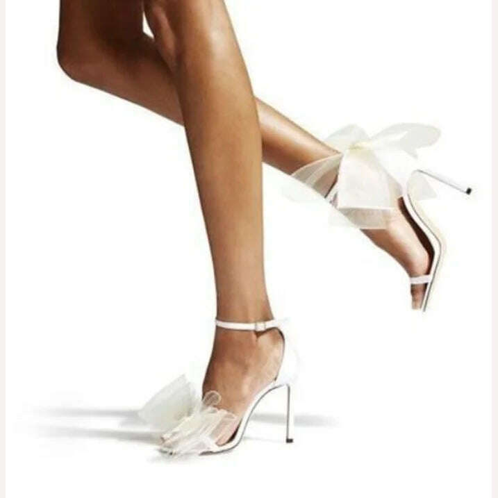 KIMLUD, Europe and America One Line Open Toe Sandals 2023 Summer New Large Bow Sexy High Heels for Women, White(9cm) / 34, KIMLUD APPAREL - Womens Clothes