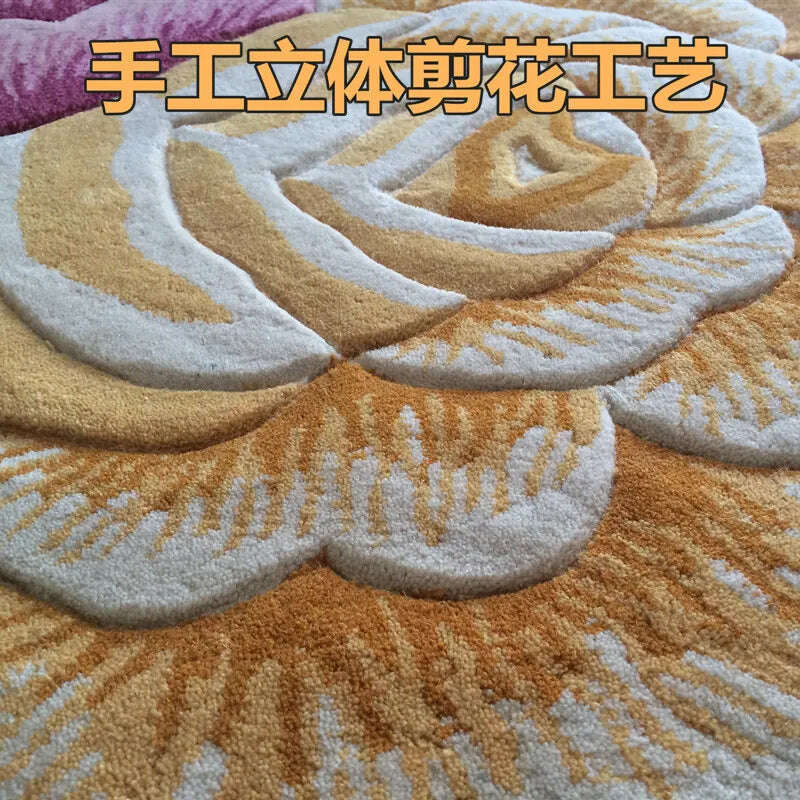 KIMLUD, Europe Handmade Wool Carpet for Living Room 3D Hand Carved Rug Thick Carpet Bedroom Sofa Table Floor Mat Study Retro Flower Rug, KIMLUD Women's Clothes