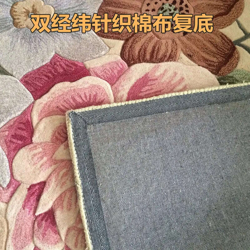 KIMLUD, Europe Handmade Wool Carpet for Living Room 3D Hand Carved Rug Thick Carpet Bedroom Sofa Table Floor Mat Study Retro Flower Rug, KIMLUD Womens Clothes