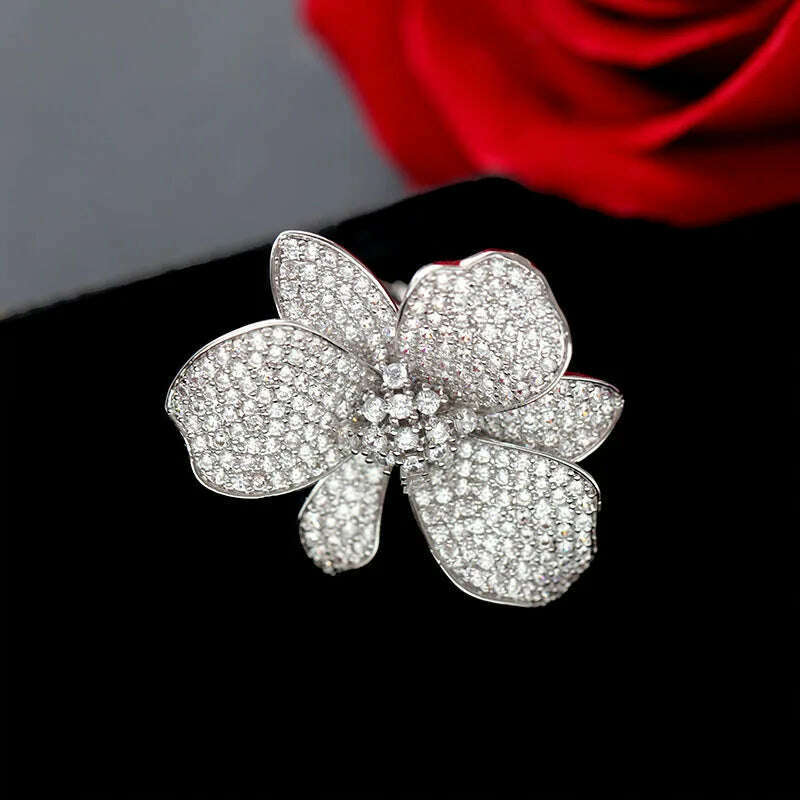 Europe hot fashion jewelry 18K gold plated copper zircon exaggerated flower earrings luxury women&#39;s wedding party accessories - KIMLUD