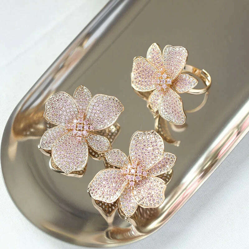 Europe hot fashion jewelry 18K gold plated copper zircon exaggerated flower earrings luxury women&#39;s wedding party accessories - KIMLUD