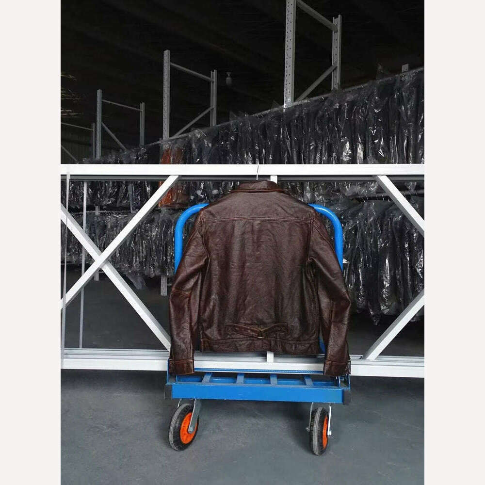 KIMLUD, Europe Italy vintage men top quality genuine cow leather coat male cowboy motor biker short jacket brown plus size xxxl 2xl 3xl, KIMLUD Women's Clothes