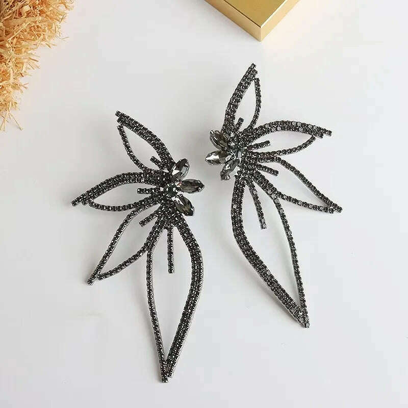 KIMLUD, European and American Fashion Exaggerated Zircon Maple Leaf Flower Stud Earrings for Woemn Personality Statement Jewelry Gift, black, KIMLUD APPAREL - Womens Clothes