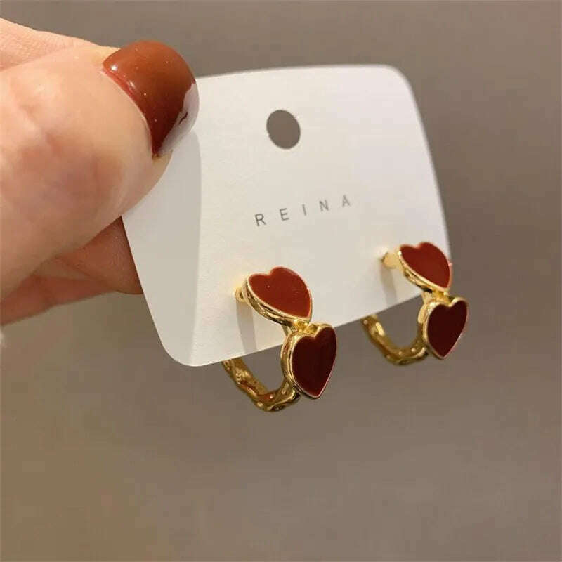 KIMLUD, European and American Fashion New Style Temperament Retro Wine Red Love Earrings Women and Jewelry Banquet Party Couple Gift, KIMLUD Women's Clothes