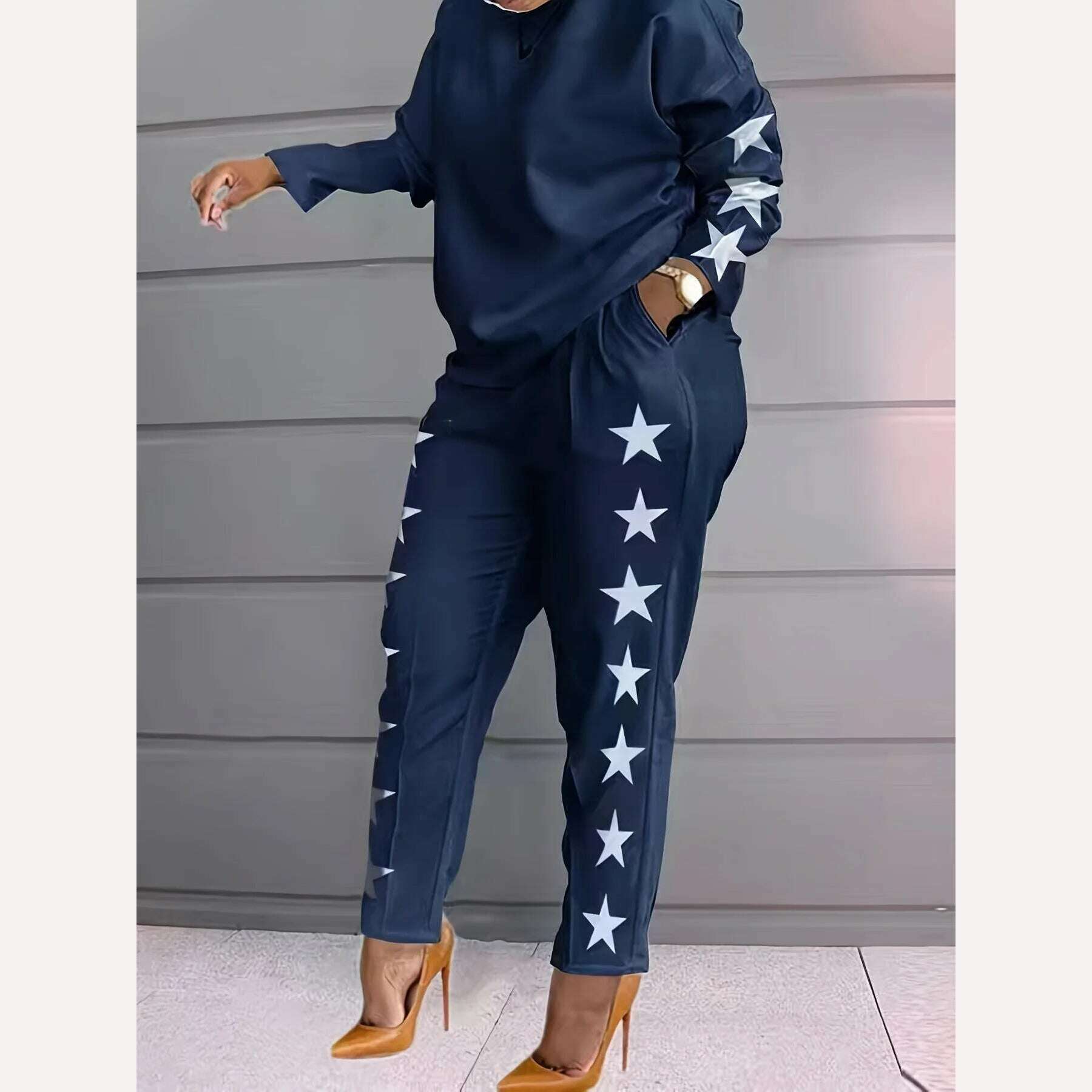 KIMLUD, European And American Fashion Women's Color Contrast Plaid Patchwork Casual Long-sleeved Two-piece Suit, Blue / S, KIMLUD APPAREL - Womens Clothes