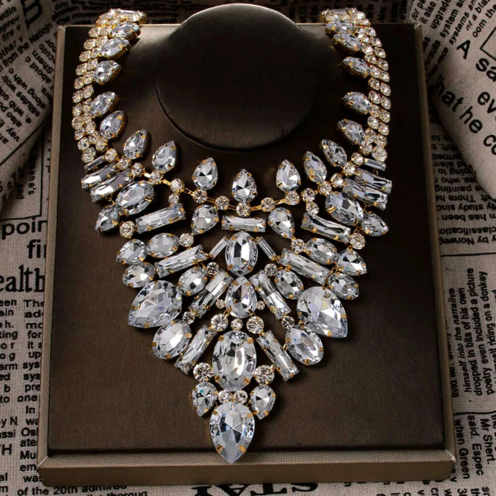 European and American luxury geometric necklace, exaggerated rhinestone collarbone chain, retro banquet accessory for women, Nec