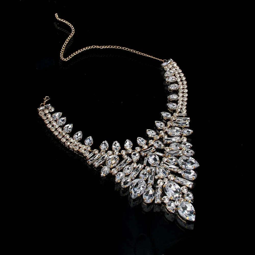 European and American luxury geometric necklace, exaggerated rhinestone collarbone chain, retro banquet accessory for women, Nec