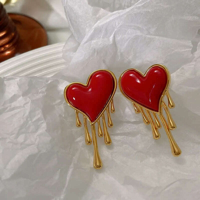 KIMLUD, European And American Retro Creative Melting Peach Heart Simple Red Earrings Female, Default Title, KIMLUD Womens Clothes