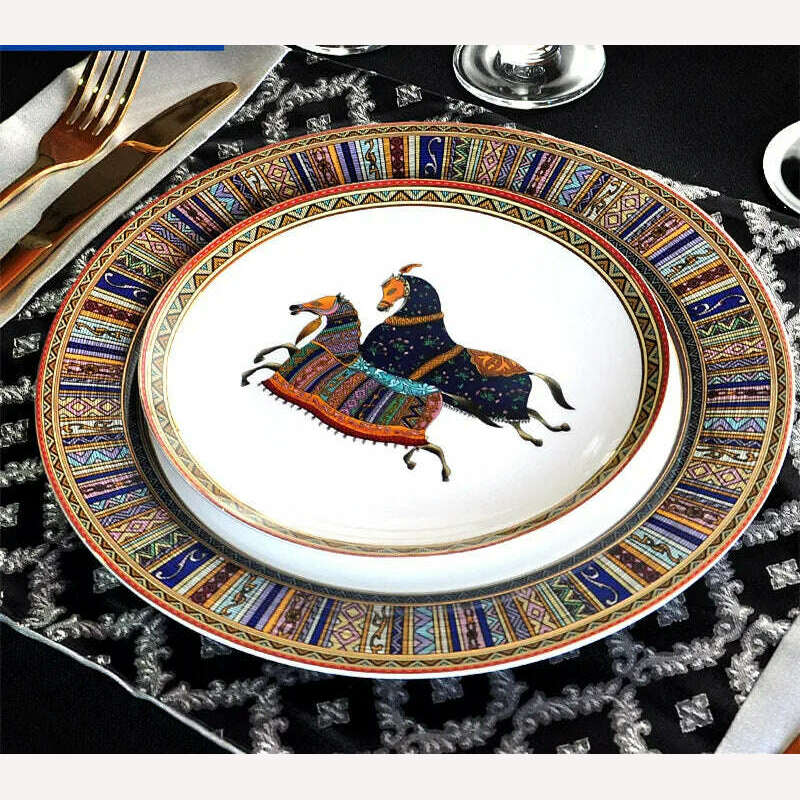 KIMLUD, European Bone China Western Dish Dinner Plates Beautiful Ceramic Tableware Hotel Decorative Plate For Dessert,Steak,Snack,Cake, KIMLUD Womens Clothes