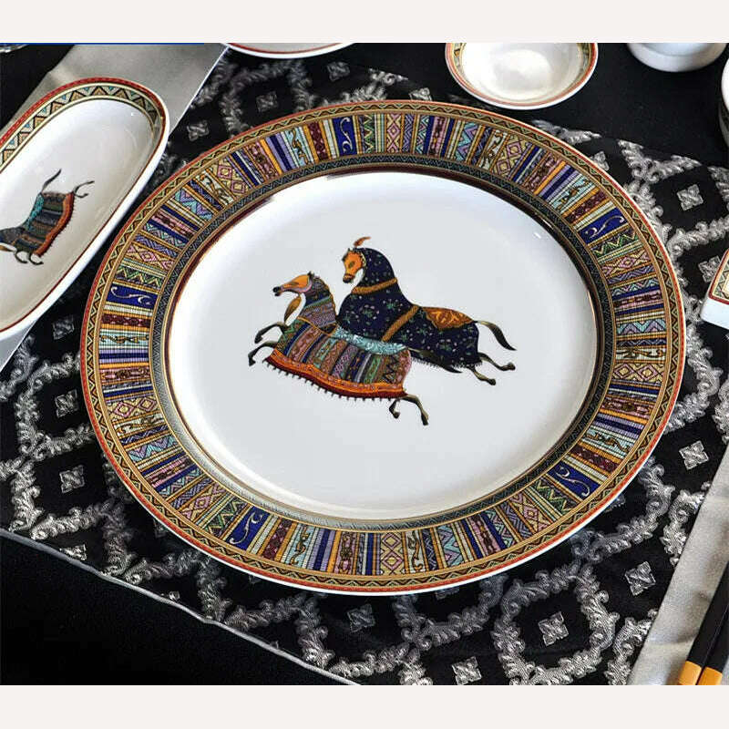 KIMLUD, European Bone China Western Dish Dinner Plates Beautiful Ceramic Tableware Hotel Decorative Plate For Dessert,Steak,Snack,Cake, KIMLUD Womens Clothes