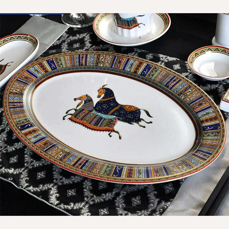 KIMLUD, European Bone China Western Dish Dinner Plates Beautiful Ceramic Tableware Hotel Decorative Plate For Dessert,Steak,Snack,Cake, KIMLUD Womens Clothes