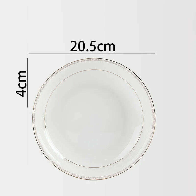 KIMLUD, European Ceramic Plate Set Hand Stroke Western Restaurant Dinner Set Plates and Dishes Court Flower Relief Breakfast Bread Pan, A-deep plate-medium, KIMLUD Womens Clothes