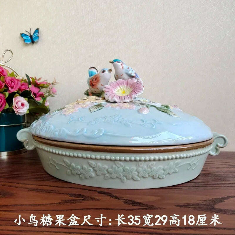 KIMLUD, European hand painted under glaze color process ceramic candy box court style coffee table wine cabinet TV dustproof storage box, KIMLUD Womens Clothes