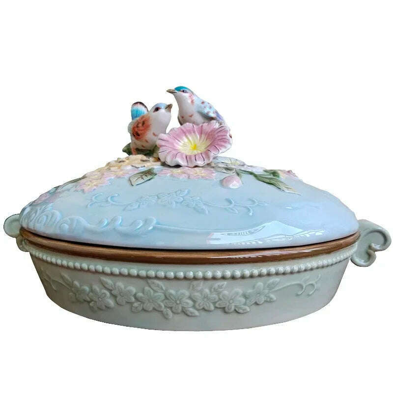 KIMLUD, European hand painted under glaze color process ceramic candy box court style coffee table wine cabinet TV dustproof storage box, 35x29x18cm, KIMLUD APPAREL - Womens Clothes
