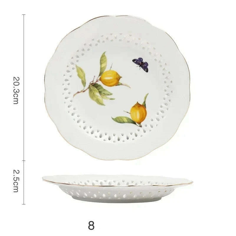 KIMLUD, European Lemon Pattern Ceramic Plate Tableware Cutlery Dinnerware Set Dinner Dish Crockery Kitchen Cutlery Fruit Bowl Sugar bowl, KIMLUD Womens Clothes