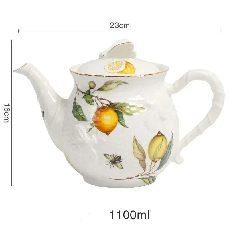 KIMLUD, European Lemon Pattern Ceramic Plate Tableware Cutlery Dinnerware Set Dinner Dish Crockery Kitchen Cutlery Fruit Bowl Sugar bowl, teapot, KIMLUD Womens Clothes