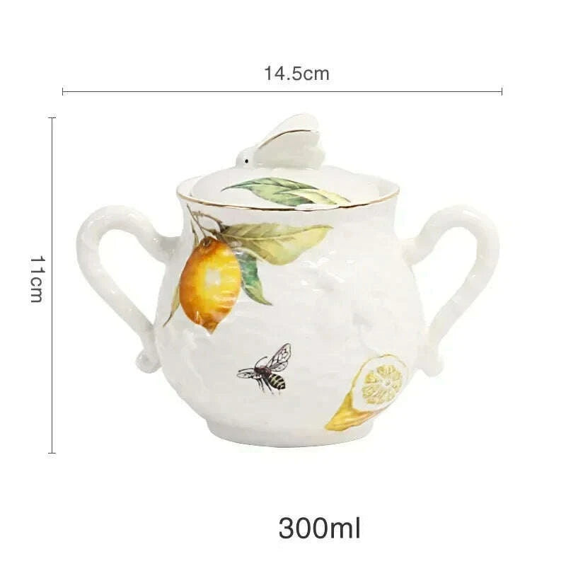 KIMLUD, European Lemon Pattern Ceramic Plate Tableware Cutlery Dinnerware Set Dinner Dish Crockery Kitchen Cutlery Fruit Bowl Sugar bowl, Sugar pot, KIMLUD Womens Clothes