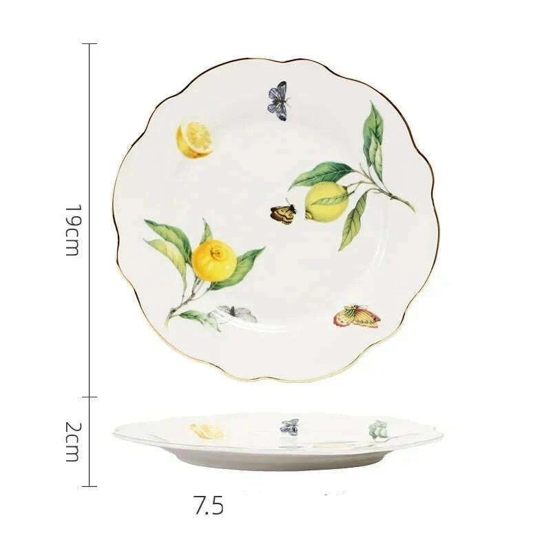 KIMLUD, European Lemon Pattern Ceramic Plate Tableware Cutlery Dinnerware Set Dinner Dish Crockery Kitchen Cutlery Fruit Bowl Sugar bowl, 7.5 inch plate, KIMLUD APPAREL - Womens Clothes