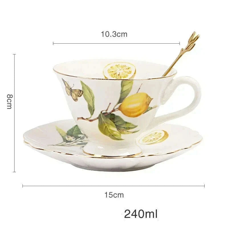 KIMLUD, European Lemon Pattern Ceramic Plate Tableware Cutlery Dinnerware Set Dinner Dish Crockery Kitchen Cutlery Fruit Bowl Sugar bowl, Cups and saucers, KIMLUD Womens Clothes