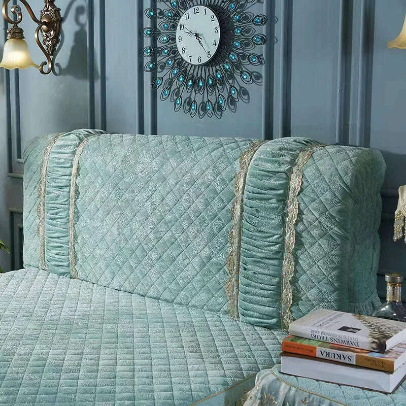 KIMLUD, European Luxury Lace Flannel King Queen Customized Headboard Cover Fashion Thicken Velvet All-inclusive Quilted Bed Head Cover, KIMLUD Womens Clothes