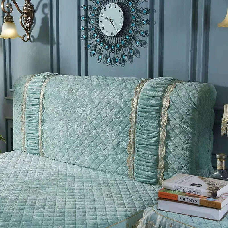 KIMLUD, European Luxury Lace Flannel King Queen Customized Headboard Cover Fashion Thicken Velvet All-inclusive Quilted Bed Head Cover, Green / W180 x H70cm, KIMLUD Women's Clothes