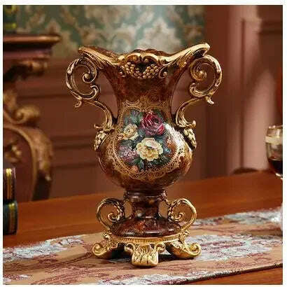 KIMLUD, European Resin Vase+Artificial Flower Set Decor Home Office Furnishing Decoration Crafts Livingroom Silk Fake Flower Pot Artwork, style1, KIMLUD APPAREL - Womens Clothes