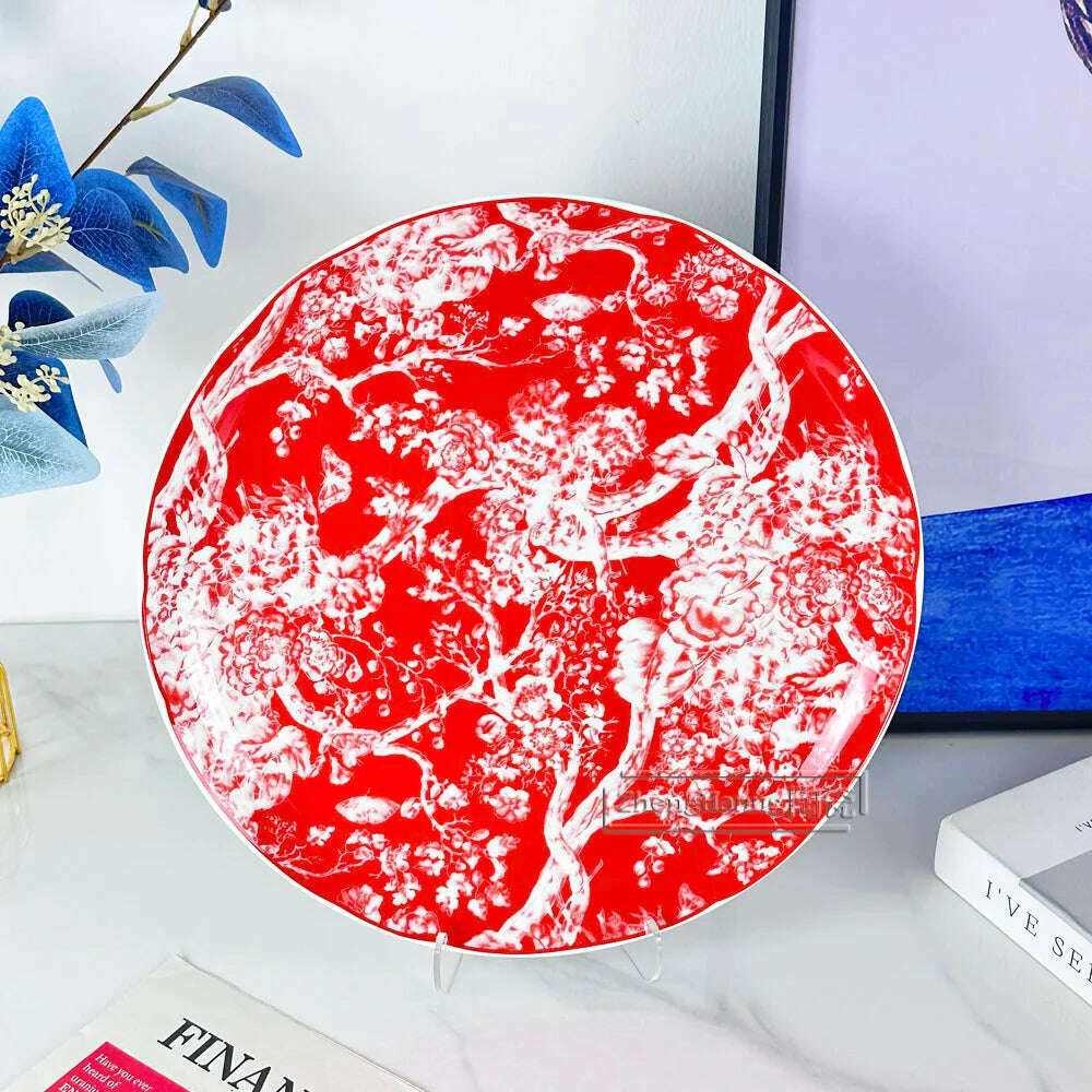 KIMLUD, European-style Ceramic Round Plate Suit Dishes Bone China Salad Fruit Cake Plate with Gift Box Household Tableware, KIMLUD Womens Clothes