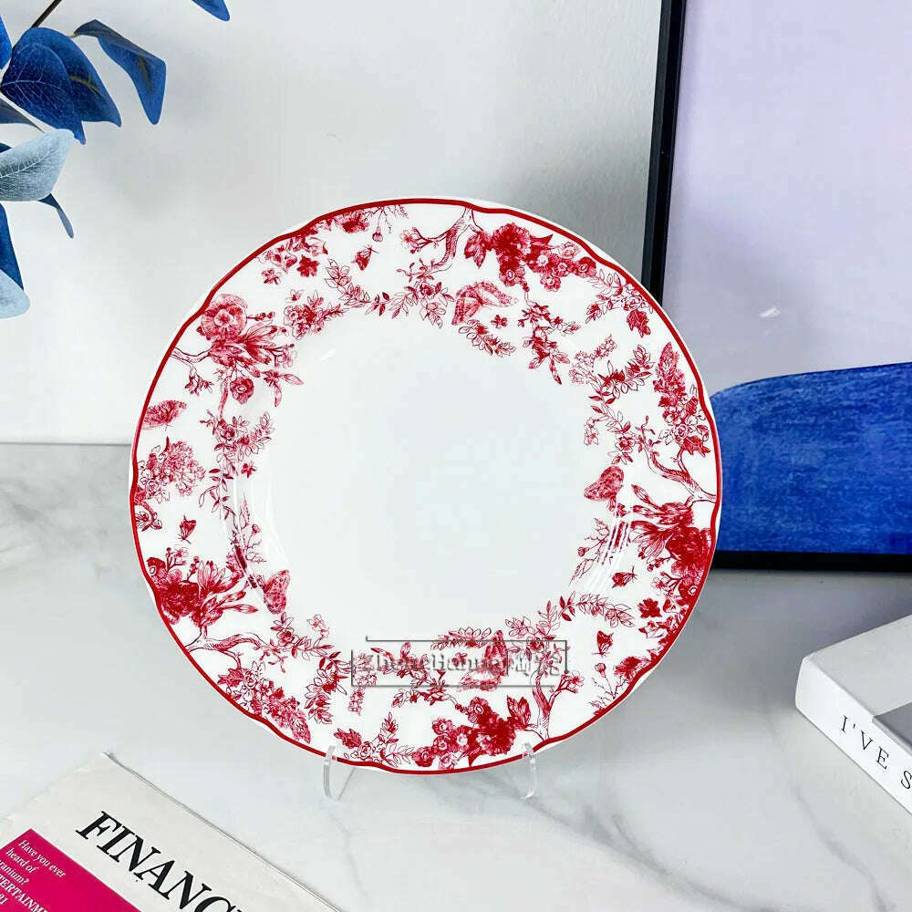 KIMLUD, European-style Ceramic Round Plate Suit Dishes Bone China Salad Fruit Cake Plate with Gift Box Household Tableware, KIMLUD Womens Clothes