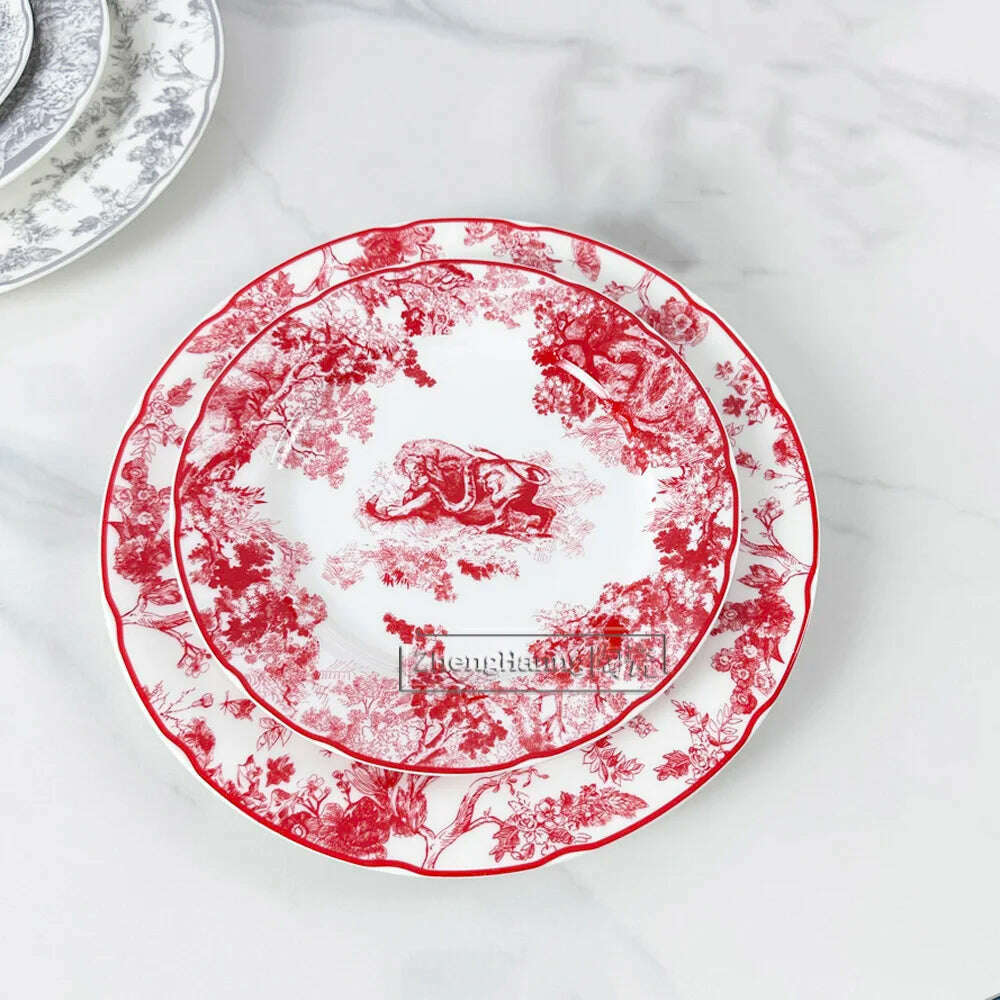 KIMLUD, European-style Ceramic Round Plate Suit Dishes Bone China Salad Fruit Cake Plate with Gift Box Household Tableware, 8 inches 10 inches, KIMLUD Womens Clothes