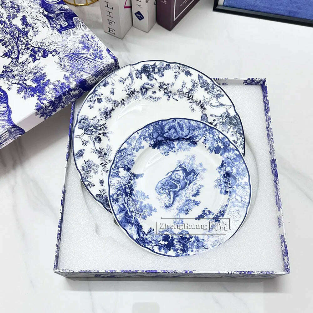 KIMLUD, European-style Ceramic Round Plate Suit Dishes Bone China Salad Fruit Cake Plate with Gift Box Household Tableware, 8 inches 10 inches 1, KIMLUD APPAREL - Womens Clothes