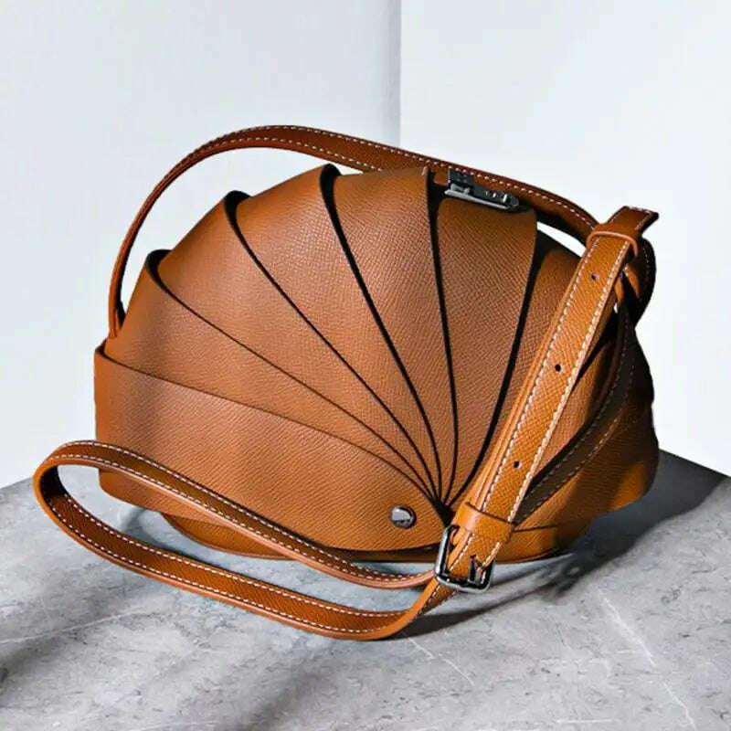 KIMLUD, European/American fashion original first layer cowhide fold shell type snail crossbody bag personality fashion handbag For Women, KIMLUD Women's Clothes