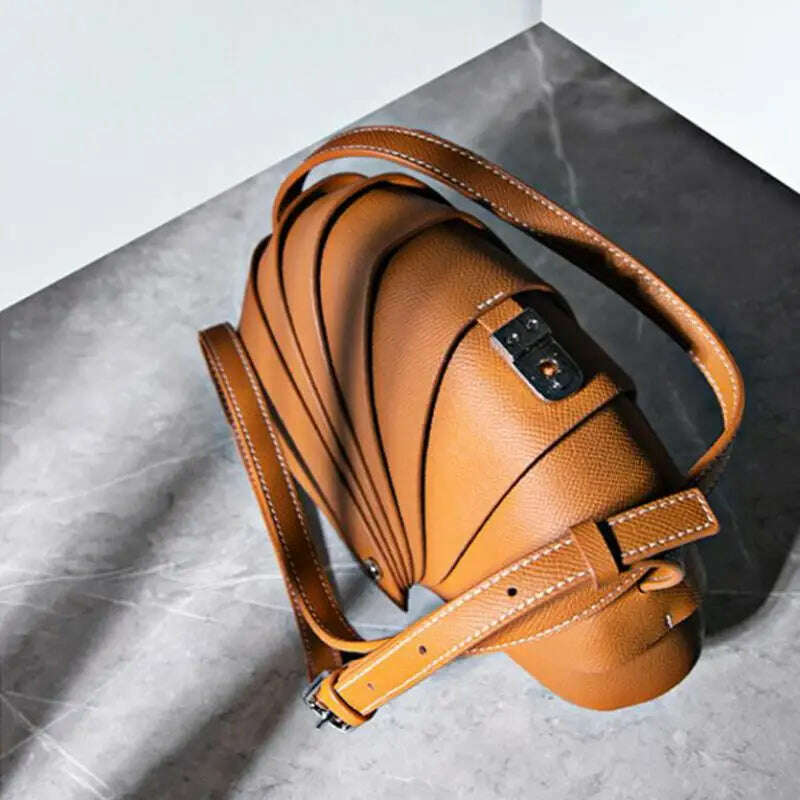 KIMLUD, European/American fashion original first layer cowhide fold shell type snail crossbody bag personality fashion handbag For Women, KIMLUD Women's Clothes