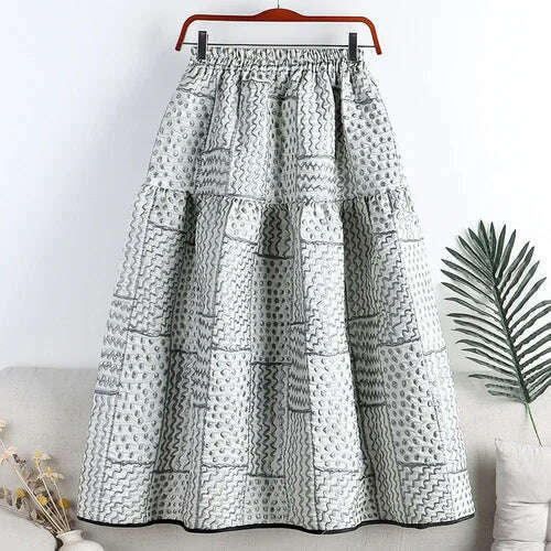 KIMLUD, [EWQ] Chic 3D Print Skirts Vintage High Waist Elastic Autumn Long A-line Skirt Casual Women Vintage Big Hem Print Clothes 6R1486, Creamy-white / One Size, KIMLUD Womens Clothes
