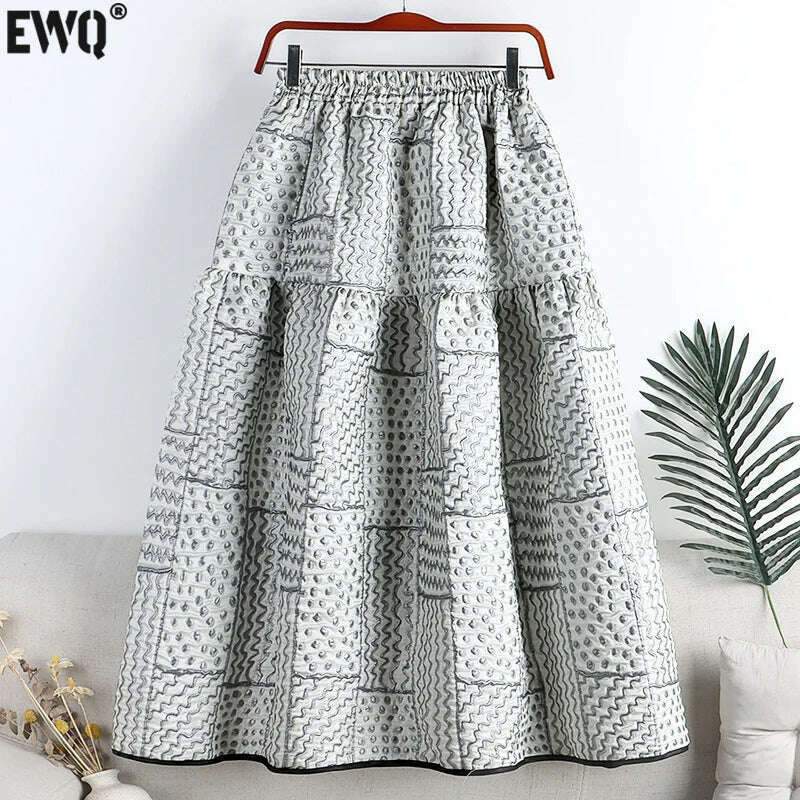 KIMLUD, [EWQ] Chic 3D Print Skirts Vintage High Waist Elastic Autumn Long A-line Skirt Casual Women Vintage Big Hem Print Clothes 6R1486, KIMLUD Womens Clothes