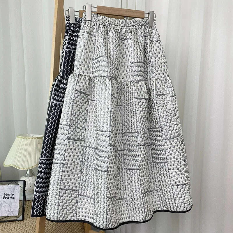 KIMLUD, [EWQ] Chic 3D Print Skirts Vintage High Waist Elastic Autumn Long A-line Skirt Casual Women Vintage Big Hem Print Clothes 6R1486, KIMLUD Women's Clothes