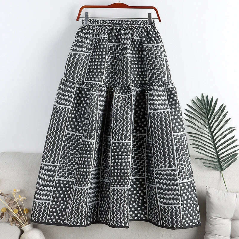KIMLUD, [EWQ] Chic 3D Print Skirts Vintage High Waist Elastic Autumn Long A-line Skirt Casual Women Vintage Big Hem Print Clothes 6R1486, KIMLUD Women's Clothes