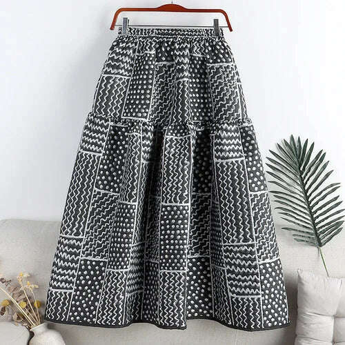 KIMLUD, [EWQ] Chic 3D Print Skirts Vintage High Waist Elastic Autumn Long A-line Skirt Casual Women Vintage Big Hem Print Clothes 6R1486, KIMLUD Womens ClothesKIMLUD, [EWQ] Chic 3D Print Skirts Vintage High Waist Elastic Autumn Long A-line Skirt Casual Women Vintage Big Hem Print Clothes 6R1486, Black / One Size, KIMLUD APPAREL - Womens Clothes