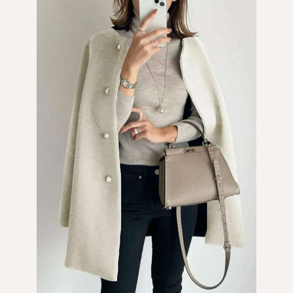 KIMLUD, [EWQ] Chic Women Woolen Coat Long Sleeve Single Breasted Loose Thick Overcoat Outwears Warmth Overcoat Jacket 2023 Autumn Winter, KIMLUD Womens Clothes