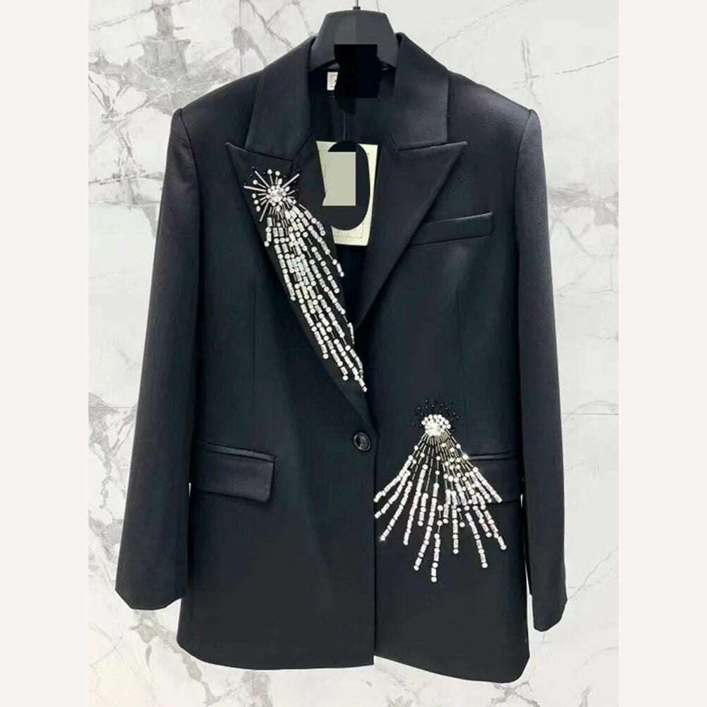 KIMLUD, [EWQ] Socialite Luxury Diamond Patchwork Design Notched Single Button Long Sleeve Blazer Casual Loose Suit Jacket Female 16U5598, KIMLUD Womens Clothes